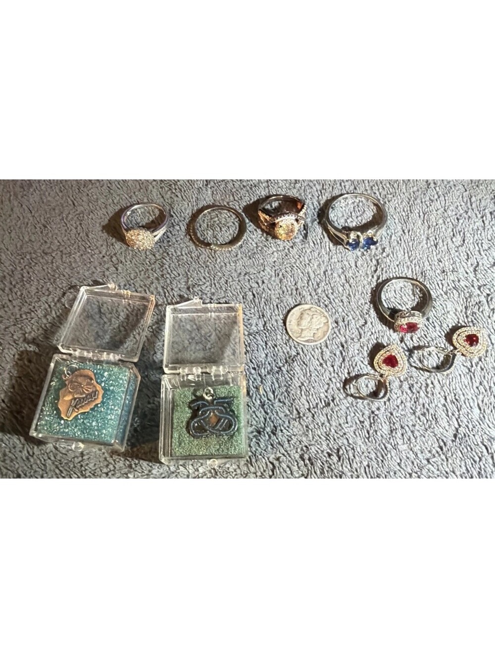 925 Sterling Mixed Lot Rings, Charms, Earrings And A Dime Storage Unit Finds